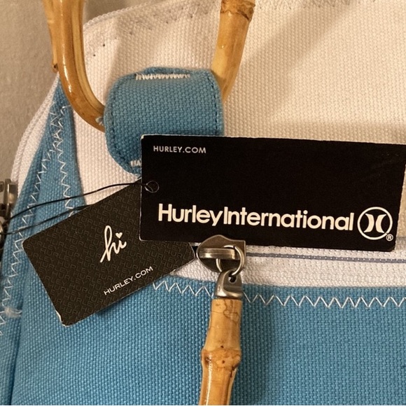 Hurley Bamboo Handles Blue And White Purse - Picture 5 of 7
